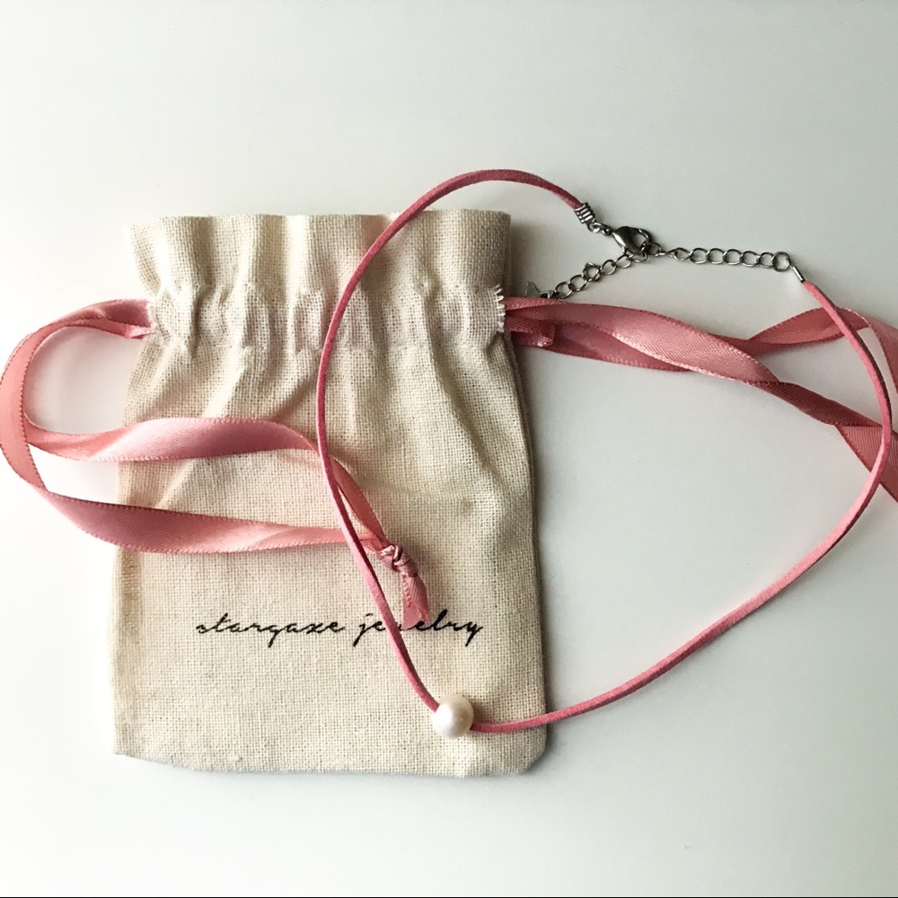 Pink Faux Leather Pearl Choker